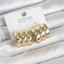Mey İthalat® Pirinç Gold Renk Üçlü Görünüm Kadın Küpe