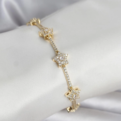 Mey İthalat® Pirinç Gold Renk Yıldız Model Zirkon Taşlı Kadın Bileklik