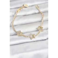 Mey İthalat® Pirinç Gold Renk Yıldız Model Zirkon Taşlı Su Yolu Kadın Bileklik