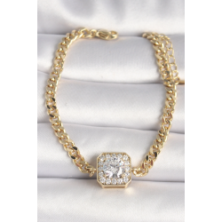 Mey İthalat® Pirinç Gold Renk Zincir Kare Zirkon Taş Model Xuping VIP Seri Kadın Bileklik