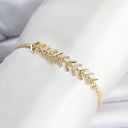 Mey İthalat® Pirinç Gold Renk Zirkon Taşlı Çavuş Model Su Yolu Kadın Bileklik