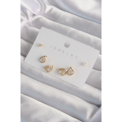 Mey İthalat® Pirinç Gold Renk Zirkon Taşlı Damla Model Küpe Seti