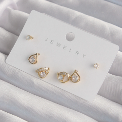 Mey İthalat® Pirinç Gold Renk Zirkon Taşlı Damla Model Küpe Seti