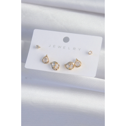 Mey İthalat® Pirinç Gold Renk Zirkon Taşlı Damla Model Küpe Seti