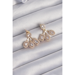 Mey İthalat® Pirinç Gold Renk Zirkon Taşlı Geometrik Model Küpe