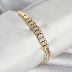 Mey İthalat® Pirinç Gold Renk Zirkon Taşlı Kadın Bileklik