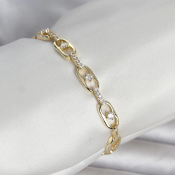 Mey İthalat® Pirinç Gold Renk Zirkon Taşlı Kadın Bileklik