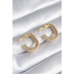 Mey İthalat® Pirinç Gold Renk Zirkon Taşlı Kadın Küpe