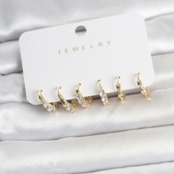 Mey İthalat® Pirinç Gold Renk Zirkon Taşlı Kadın Küpe Seti