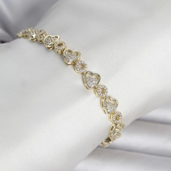 Mey İthalat® Pirinç Gold Renk Zirkon Taşlı Kalp Model Kadın Bileklik
