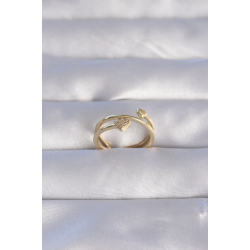 Mey İthalat® Pirinç Gold Renk Zirkon Taşlı Kalpli Model Ayarlanabilir Yüzük