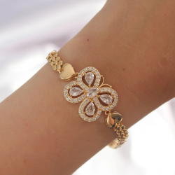 Mey İthalat® Pirinç Gold Renk Zirkon Taşlı Kelebek Figürlü Parçalı Model Bileklik