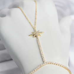 Mey İthalat® Pirinç Gold Renk Zirkon Taşlı Kutup Yıldızı Model Şahmeran