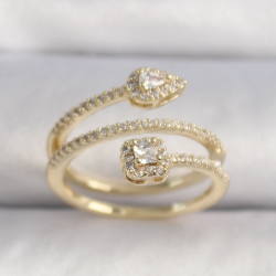 Mey İthalat® Pirinç Gold Renk Zirkon Taşlı Ok Model VIP Seri Kadın Yüzük