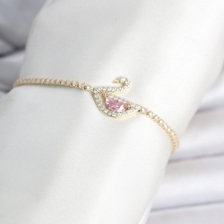 Mey İthalat® Pirinç Gold Renk Zirkon Taşlı Swan Model Su Yolu Kadın Bileklik