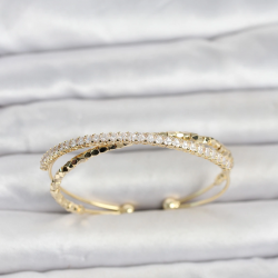 Mey İthalat® Pirinç Gold Renk Zirkon Taşlı ve Dorika Model Kadın Bileklik