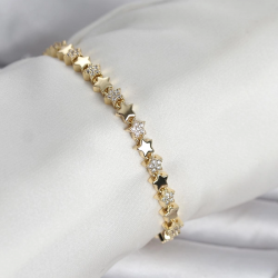 Mey İthalat® Pirinç Gold Renk Zirkon Taşlı Yıldız Model Kadın Bileklik