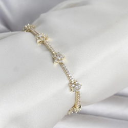 Mey İthalat® Pirinç Gold Renk Zirkon Taşlı Yıldız Model Kadın Bileklik
