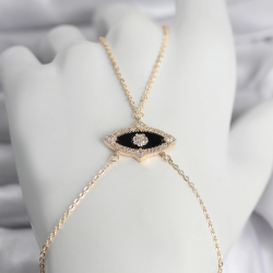 Mey İthalat® Pirinç Göz Model Gold Renk Zirkon Taşlı Kadın Şahmeran
