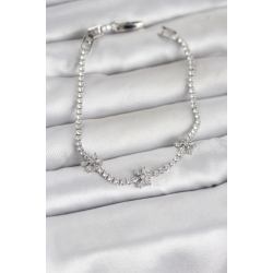 Mey İthalat® Pirinç Gümüş Renk Çiçek Model Zirkon Taşlı Su Yolu Kadın Bileklik