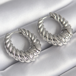 Mey İthalat® Pirinç Gümüş Renk Halka Sarmal Model Kadın Küpe