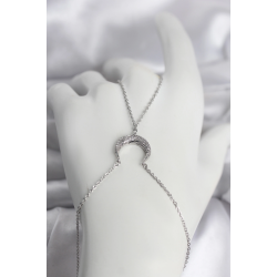 Mey İthalat® Pirinç Gümüş Renk Hilal Model Zirkon Taşlı Kadın Şahmeran