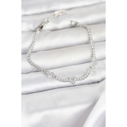 Mey İthalat® Pirinç Gümüş Renk Kalp Model Zirkon Taşlı Su Yolu Kadın Bileklik