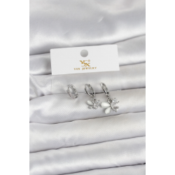 Mey İthalat® Pirinç Gümüş Renk Kelebek Model 3'lü Kadın Küpe