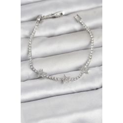 Mey İthalat® Pirinç Gümüş Renk Minimal Yıldız Model Zirkon Taşlı Su Yolu Kadın Bileklik