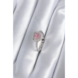 Mey İthalat® Pirinç Gümüş Renk Pembe Zirkon Taş Kalp Charm Model Kadın Yüzük