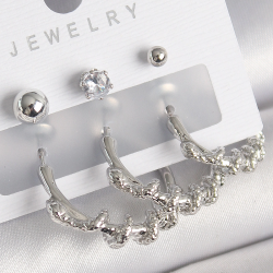 Mey İthalat® Pirinç Gümüş Renk Sarmal Yılan Halka Model Zirkon Taşlı Topçuk Detay Kadın Küpe Seti