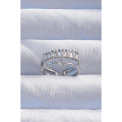 Mey İthalat® Pirinç Gümüş Renk Sedefli Zirkon Taşlı Su Yolu Model 2li Görünüm Ayarlanabilir Yüzük