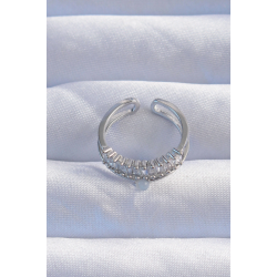 Mey İthalat® Pirinç Gümüş Renk Sedefli Zirkon Taşlı Su Yolu Model 2li Görünüm Ayarlanabilir Yüzük