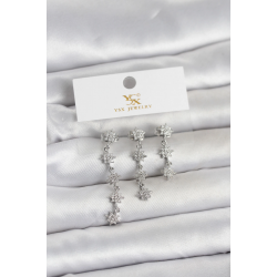 Mey İthalat® Pirinç Gümüş Renk Sıralı Kutup Yıldızı Model 3'lü Kadın Küpe