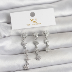 Mey İthalat® Pirinç Gümüş Renk Sıralı Kutup Yıldızı Model 3'lü Kadın Küpe