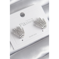 Mey İthalat® Pirinç Gümüş Renk Zirkon Taşlı Kadın Küpe