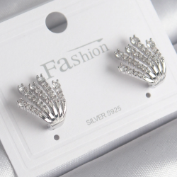 Mey İthalat® Pirinç Gümüş Renk Zirkon Taşlı Kadın Küpe