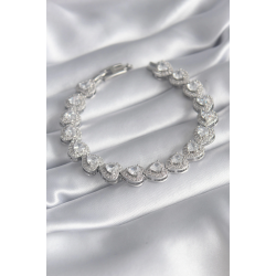 Mey İthalat® Pirinç Gümüş Renk Zirkon Taşlı Kalp Model VIP Seri Kadın Bileklik