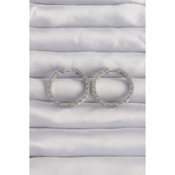 Mey İthalat® Pirinç Gümüş Renk Zirkon Taşlı Motifli Halka Küpe