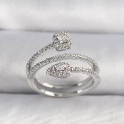 Mey İthalat® Pirinç Gümüş Renk Zirkon Taşlı Ok Model VIP Seri Kadın Yüzük