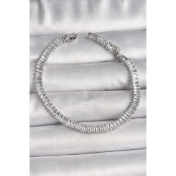 Mey İthalat® Pirinç Gümüş Renk Zirkon Taşlı Su Yolu Model Kadın Bileklik