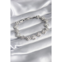 Mey İthalat® Pirinç Gümüş Renk Zirkon Taşlı Yonca Model VIP Seri Kadın Bileklik