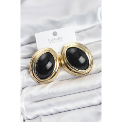 Mey İthalat® Pirinç Siyah Badem Model Vintage Gold Kadın Küpe