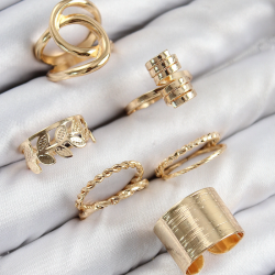 Mey İthalat® Pirinç Yaprak Model Gold Renk Kadın Yüzük Kombin Set