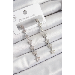 Mey İthalat® Pirinç Zirkon Taşlı Sallantılı Yıldız Model Gümüş Renk Kadın Küpe