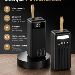 Mey İthalat® Powerbank 60.000 MAH 4 Portlu Uzun Şarj Süreli Dijital Göstergeli