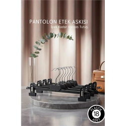 Mey İthalat® Premium Siyah Pantolon ve Etek Askısı - 18’li Set | Ayarlanabilir Metal Kıskaçlı Lüks Seri  720507