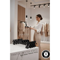 Mey İthalat® Premium Siyah Pantolon ve Etek Askısı - 8’li Set | Ayarlanabilir Metal Kıskaçlı Lüks Seri 718931