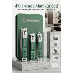 Mey İthalat® Profesyonel 4'ü 1 Arada Manikür Seti, Paslanmaz Çelik Tırnak Makası ve Nano Törpülü Seyahat Kiti 723207