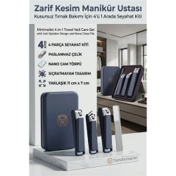 Mey İthalat® Profesyonel 4'ü 1 Arada Manikür Seti, Sıçratmaz Tırnak Makası ve Nano Törpülü Seyahat Kiti 723208